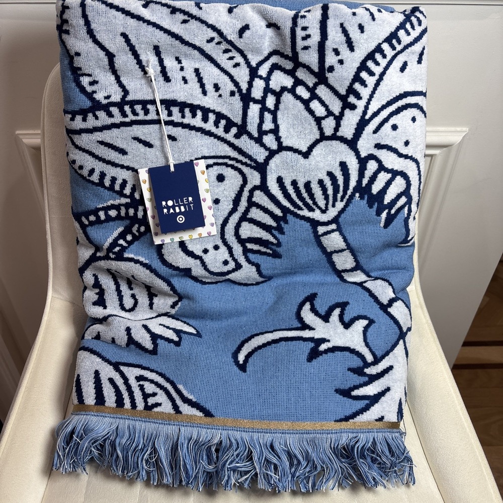 Roller Rabbit X Target Beach Towel Floral Vines Blue NEW